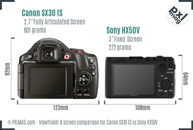 Canon SX30 IS vs Sony HX50V Screen and Viewfinder comparison Canon SX30 IS vs Sony HX50V Screen and Viewfinder comparison