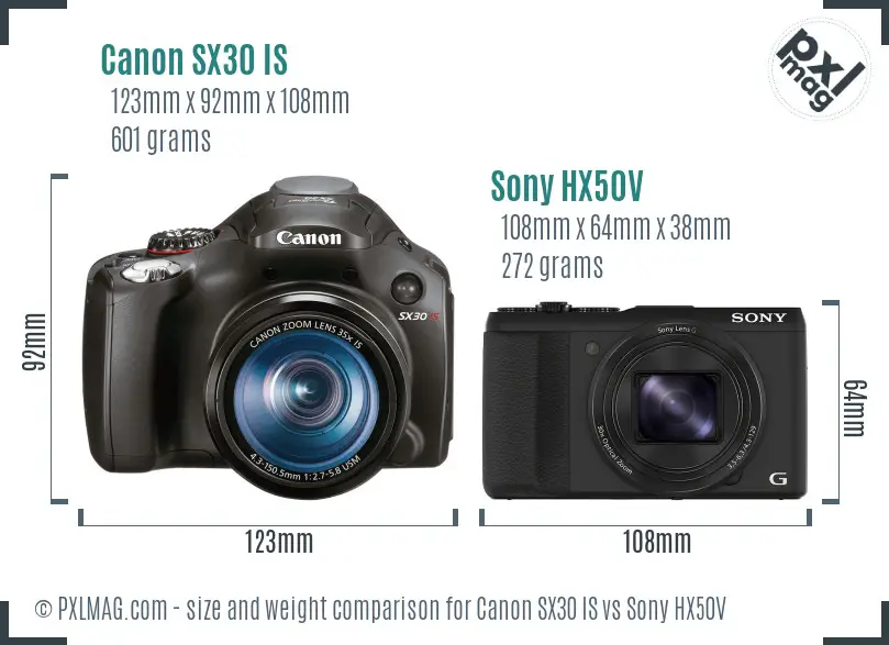 Canon SX30 IS vs Sony HX50V size comparison Canon SX30 IS vs Sony HX50V size comparison