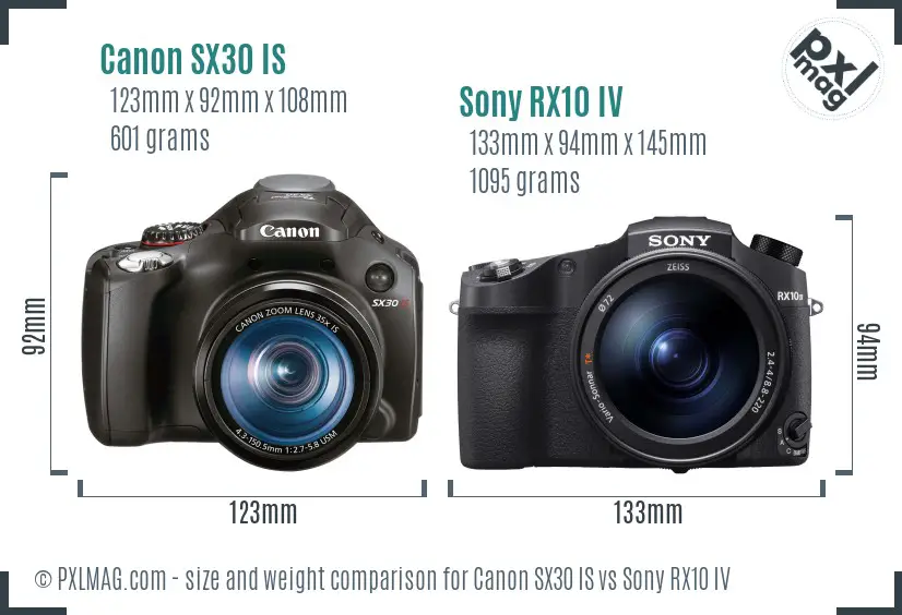 Canon SX30 IS vs Sony RX10 IV size comparison