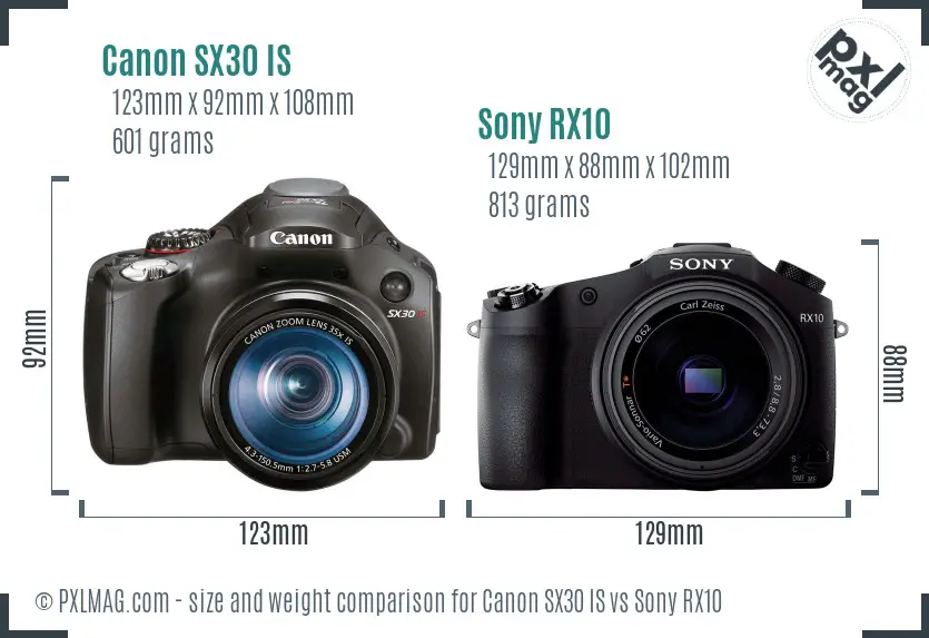 Canon SX30 IS vs Sony RX10 size comparison