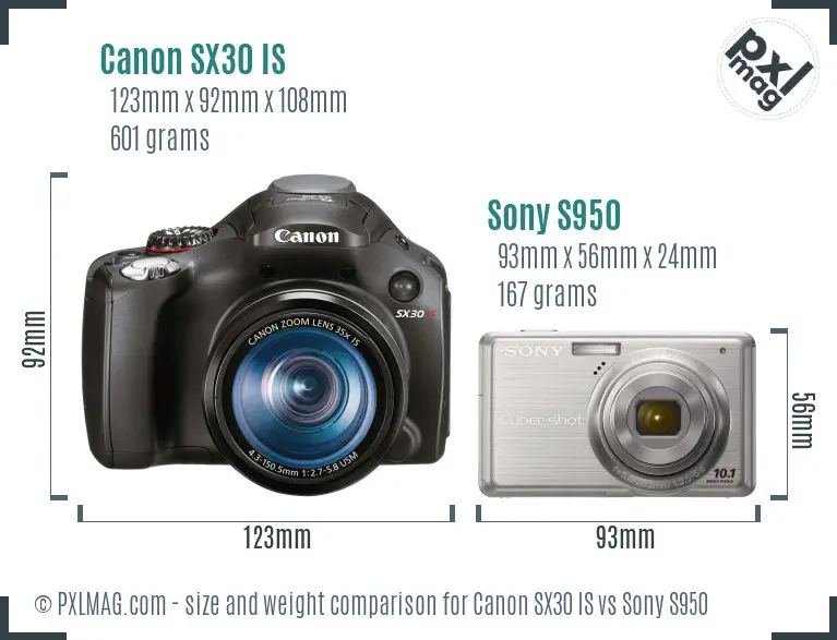 Canon SX30 IS vs Sony S950 size comparison