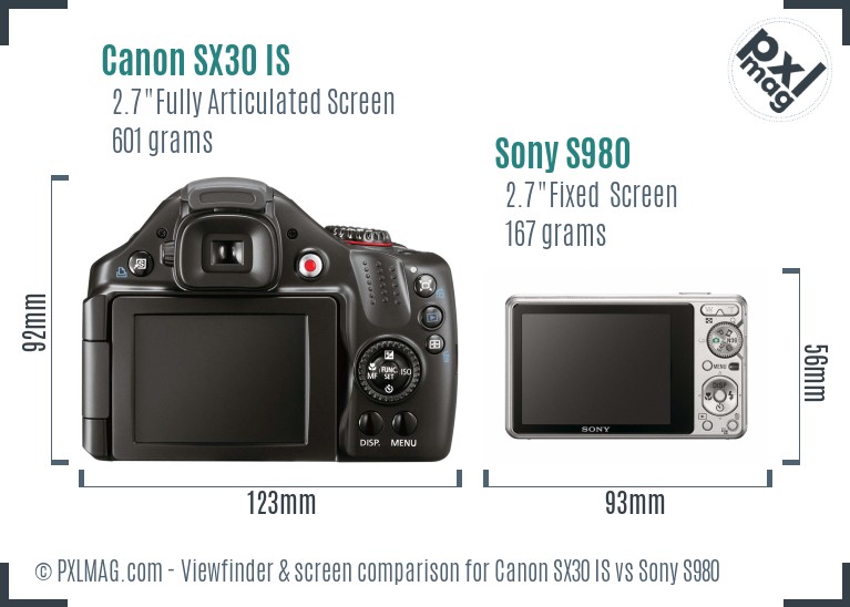 Canon SX30 IS vs Sony S980 Screen and Viewfinder comparison