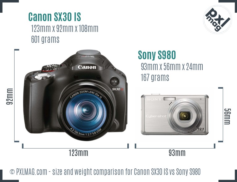 Canon SX30 IS vs Sony S980 size comparison Canon SX30 IS vs Sony S980 size comparison