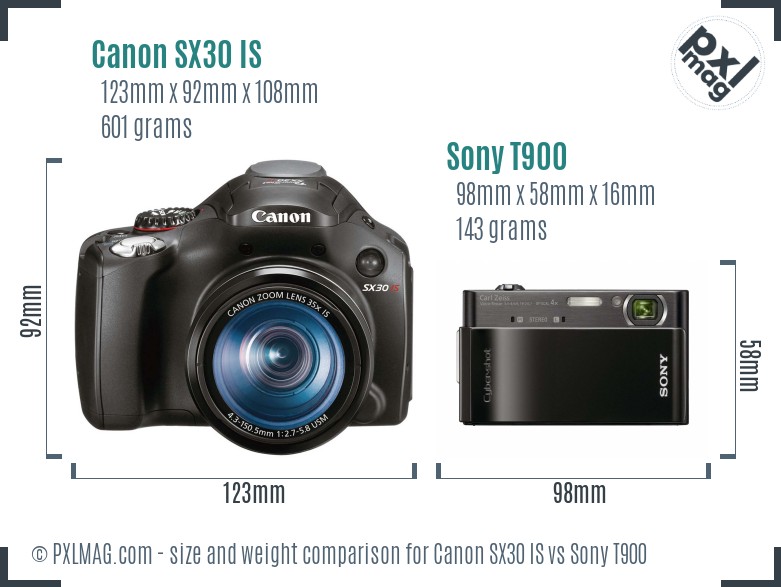Canon SX30 IS vs Sony T900 size comparison