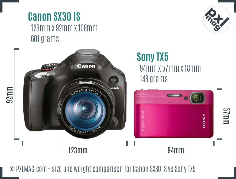 Canon SX30 IS vs Sony TX5 size comparison