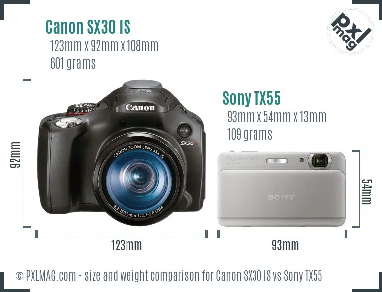 Canon SX30 IS vs Sony TX55 size comparison