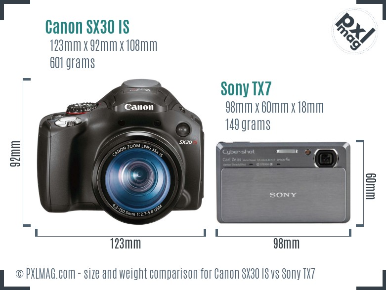 Canon SX30 IS vs Sony TX7 size comparison Canon SX30 IS vs Sony TX7 size comparison