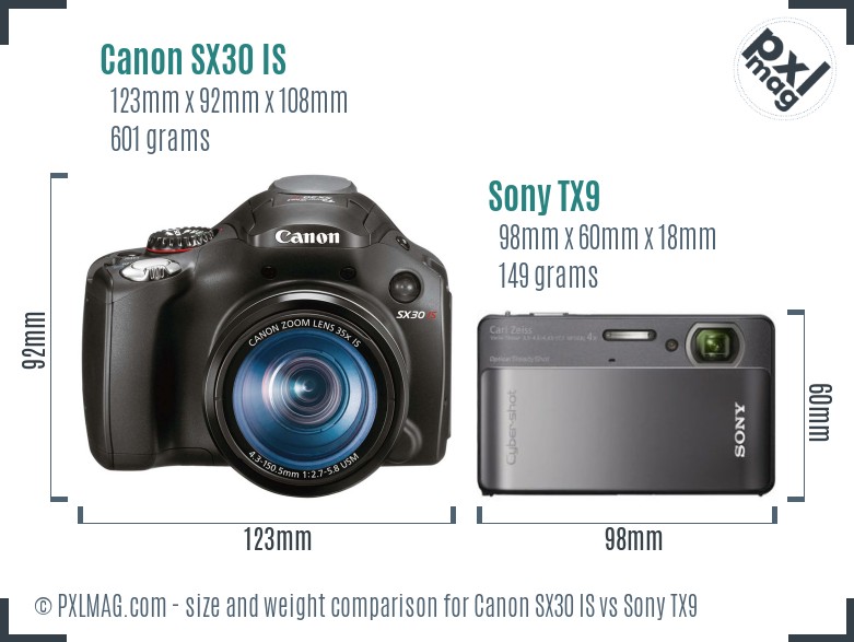 Canon SX30 IS vs Sony TX9 size comparison