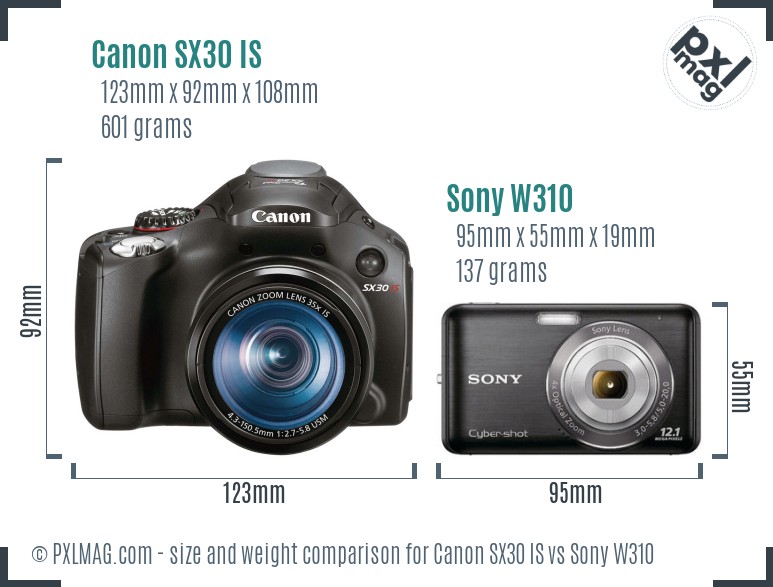 Canon SX30 IS vs Sony W310 size comparison