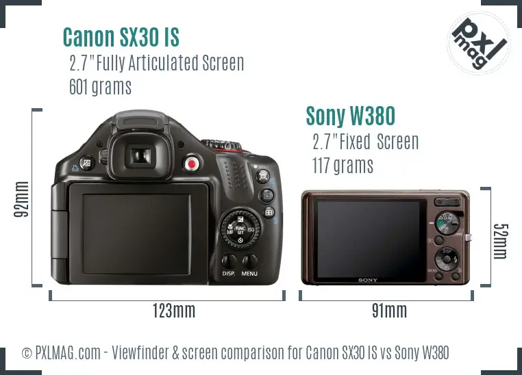 Canon SX30 IS vs Sony W380 Screen and Viewfinder comparison Canon SX30 IS vs Sony W380 Screen and Viewfinder comparison