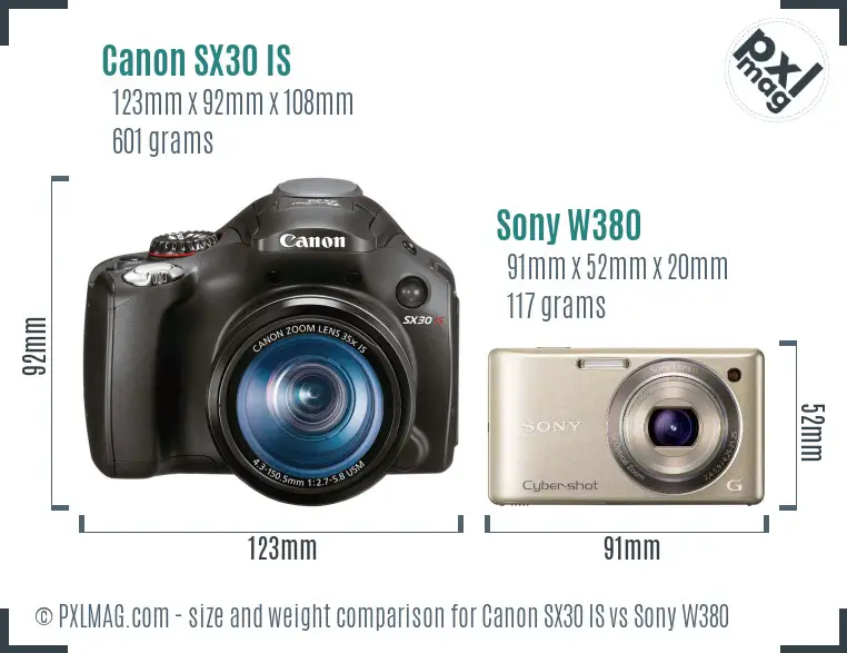 Canon SX30 IS vs Sony W380 size comparison Canon SX30 IS vs Sony W380 size comparison