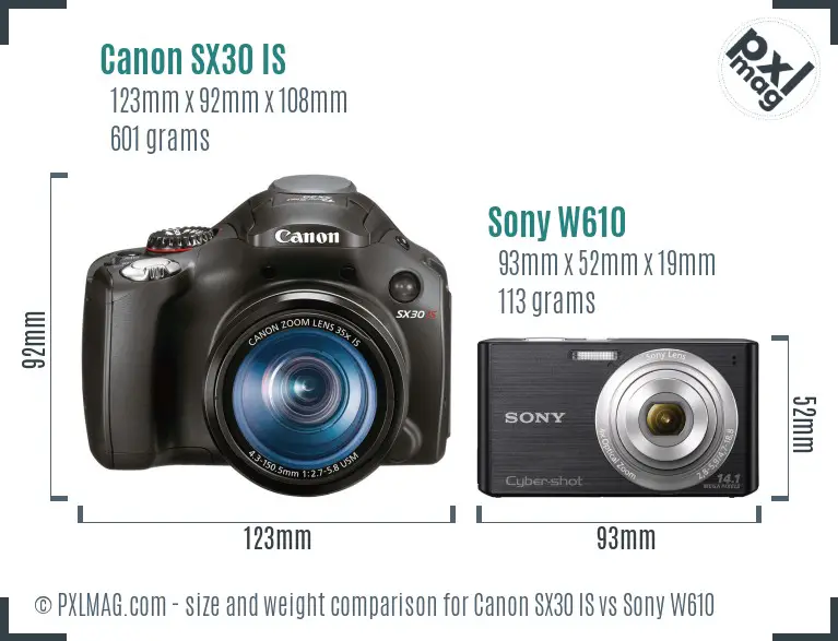 Canon SX30 IS vs Sony W610 size comparison Canon SX30 IS vs Sony W610 size comparison