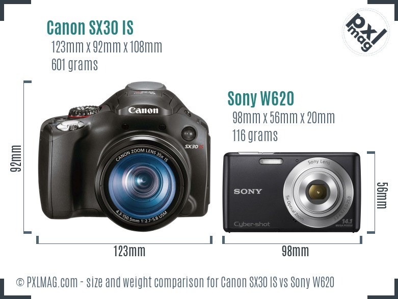 Canon SX30 IS vs Sony W620 size comparison Canon SX30 IS vs Sony W620 size comparison