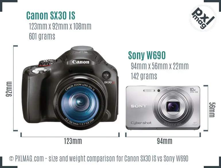 Canon SX30 IS vs Sony W690 size comparison Canon SX30 IS vs Sony W690 size comparison