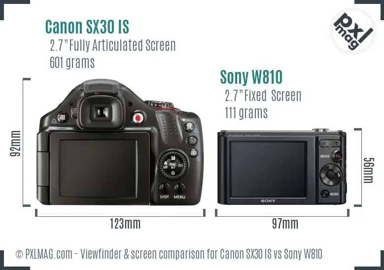 Canon SX30 IS vs Sony W810 Screen and Viewfinder comparison