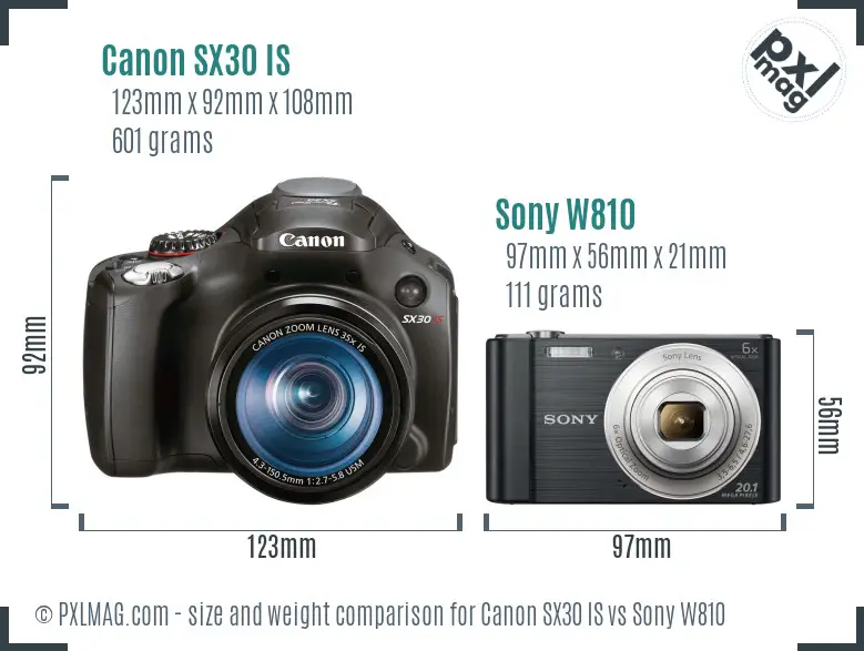 Canon SX30 IS vs Sony W810 size comparison