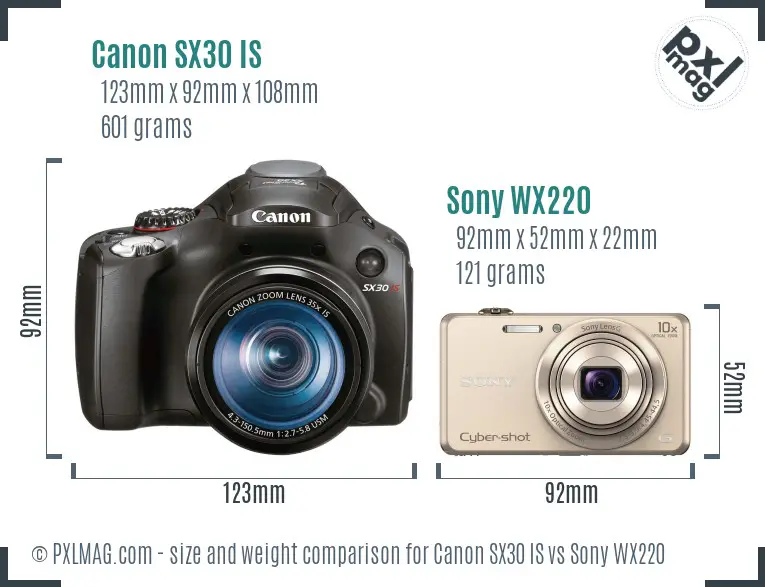 Canon SX30 IS vs Sony WX220 size comparison Canon SX30 IS vs Sony WX220 size comparison
