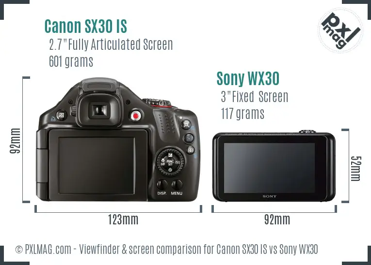 Canon SX30 IS vs Sony WX30 Screen and Viewfinder comparison