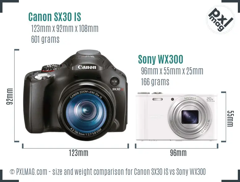 Canon SX30 IS vs Sony WX300 size comparison Canon SX30 IS vs Sony WX300 size comparison