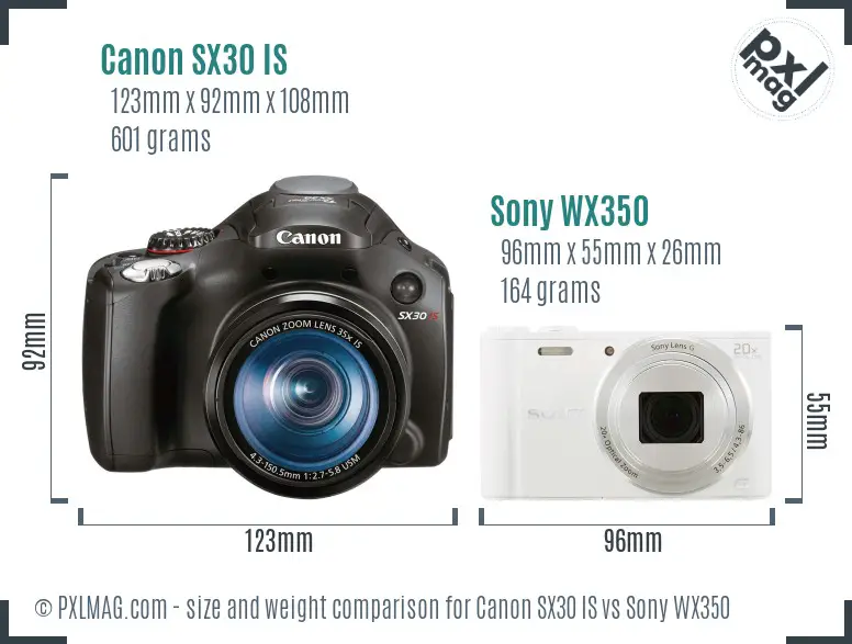 Canon SX30 IS vs Sony WX350 size comparison