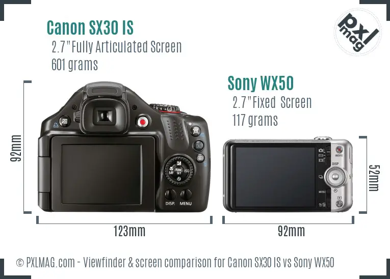 Canon SX30 IS vs Sony WX50 Screen and Viewfinder comparison