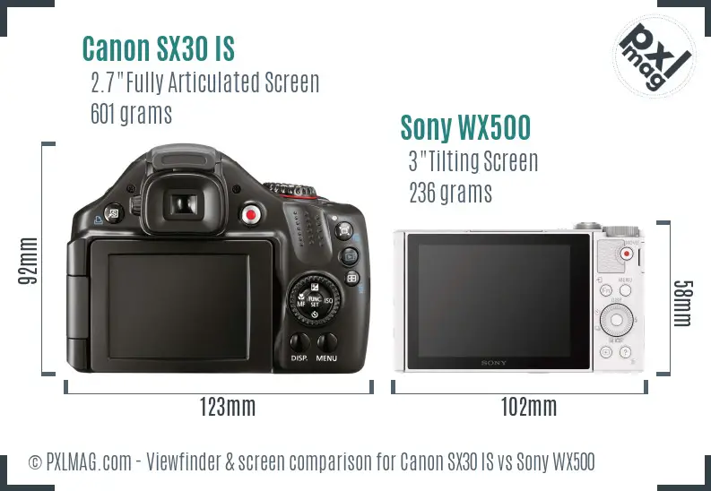 Canon SX30 IS vs Sony WX500 Screen and Viewfinder comparison Canon SX30 IS vs Sony WX500 Screen and Viewfinder comparison