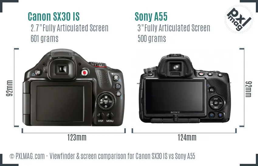Canon SX30 IS vs Sony A55 Screen and Viewfinder comparison Canon SX30 IS vs Sony A55 Screen and Viewfinder comparison