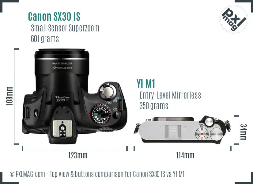 Canon SX30 IS vs YI M1 top view buttons comparison