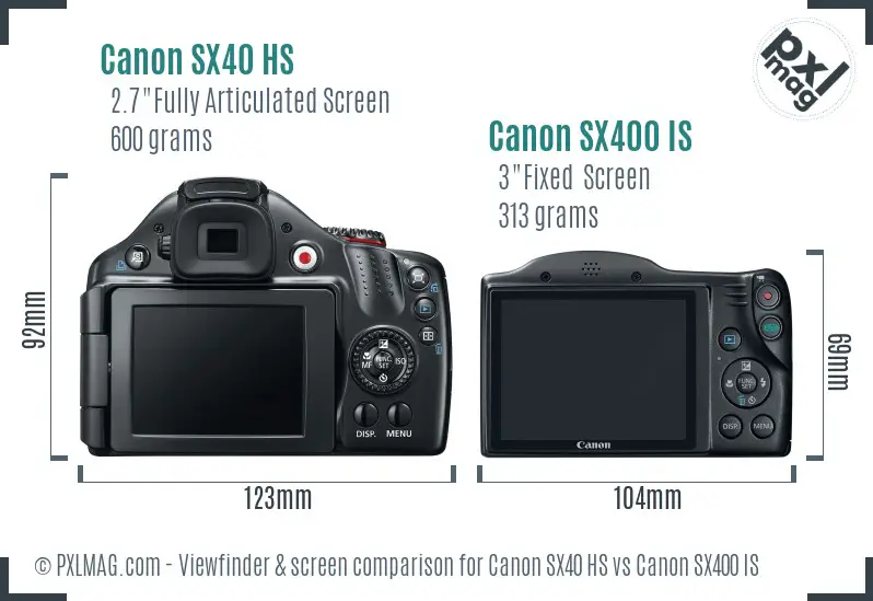 Canon SX40 HS vs Canon SX400 IS Screen and Viewfinder comparison