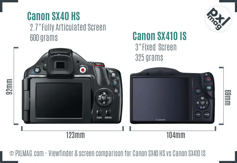 Canon SX40 HS vs Canon SX410 IS Screen and Viewfinder comparison