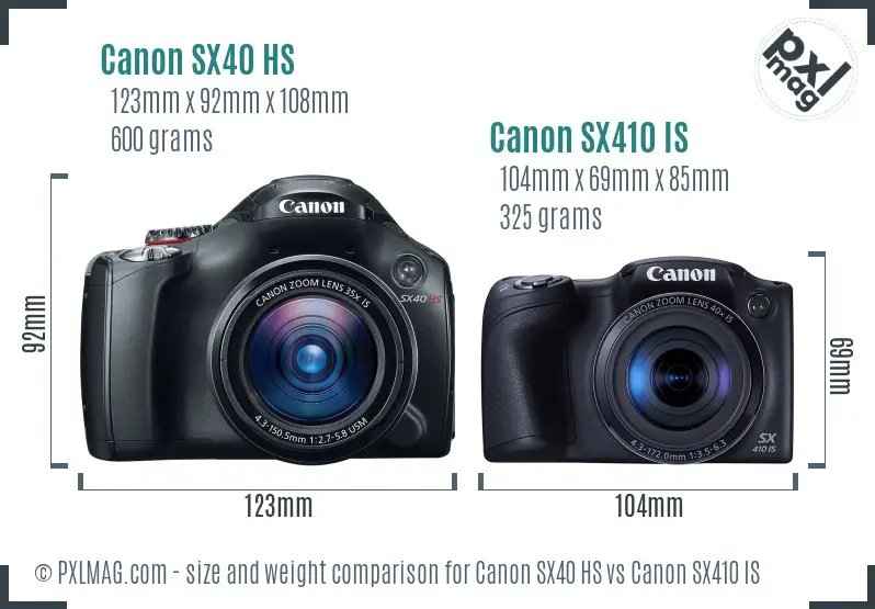 Canon SX40 HS vs Canon SX410 IS size comparison