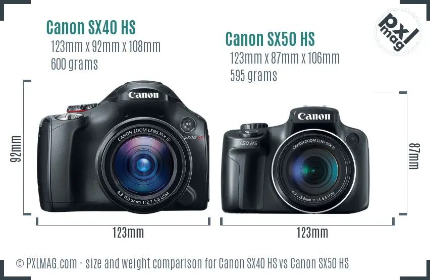 Canon SX40 HS vs Canon SX50 HS size comparison