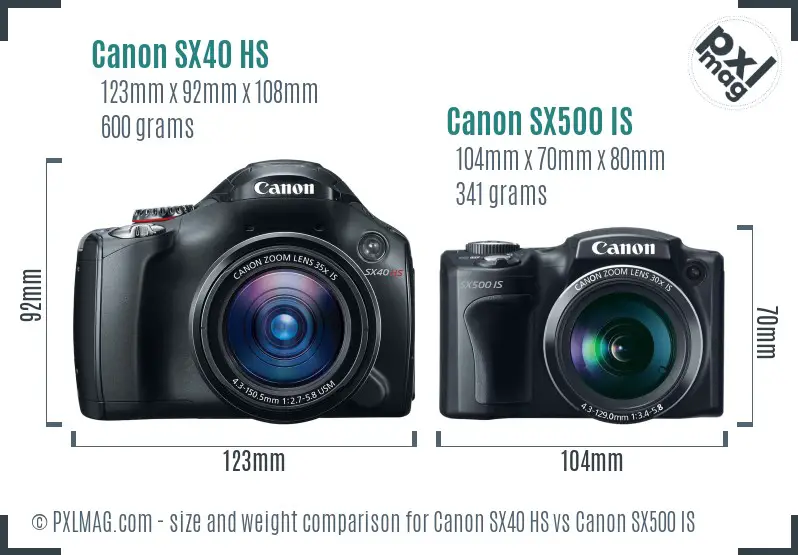 Canon SX40 HS vs Canon SX500 IS size comparison