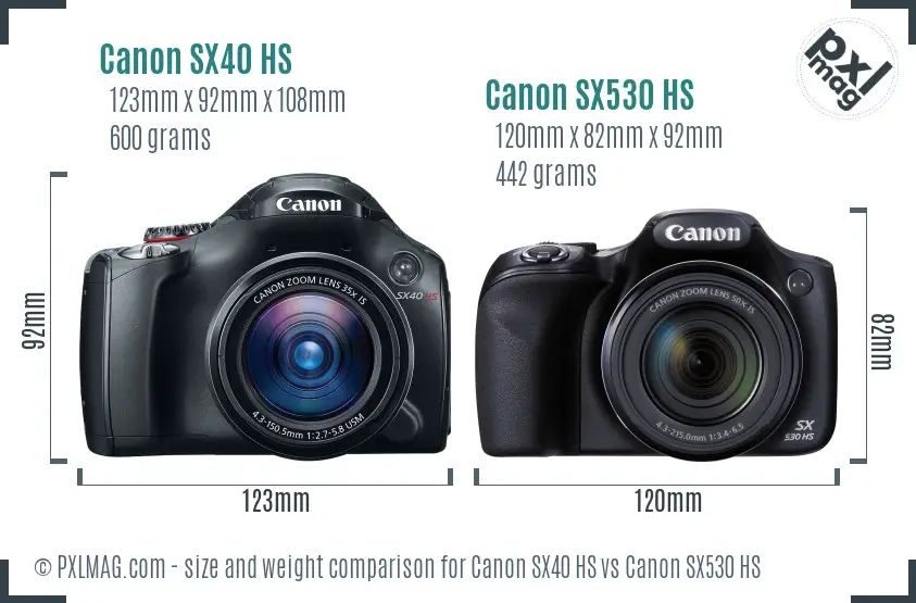 Canon SX40 HS vs Canon SX530 HS size comparison