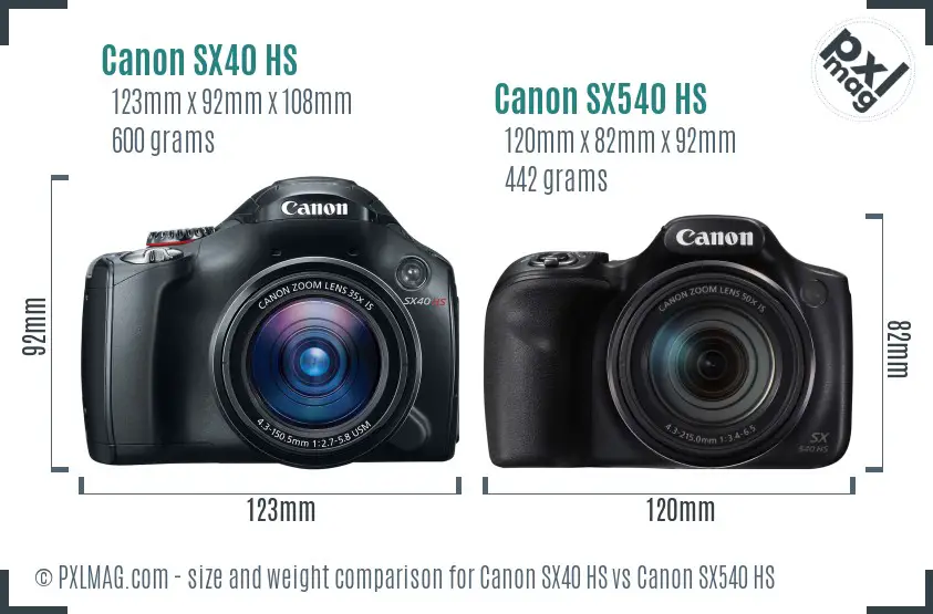 Canon SX40 HS vs Canon SX540 HS size comparison