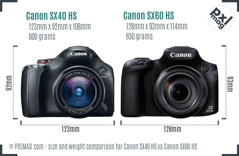Canon SX40 HS vs Canon SX60 HS size comparison