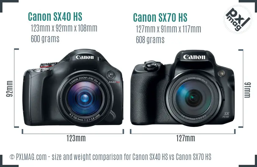 Canon SX40 HS vs Canon SX70 HS size comparison