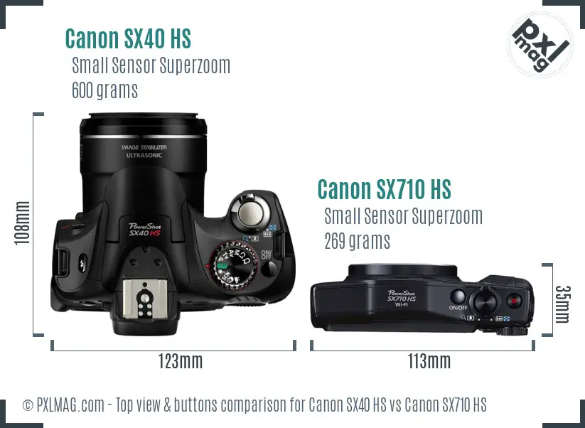 Canon SX40 HS vs Canon SX710 HS top view buttons comparison