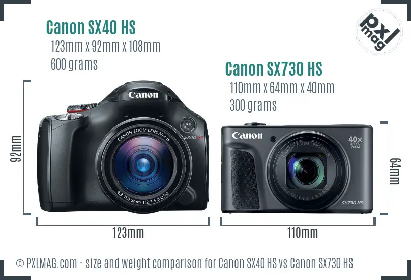 Canon SX40 HS vs Canon SX730 HS size comparison
