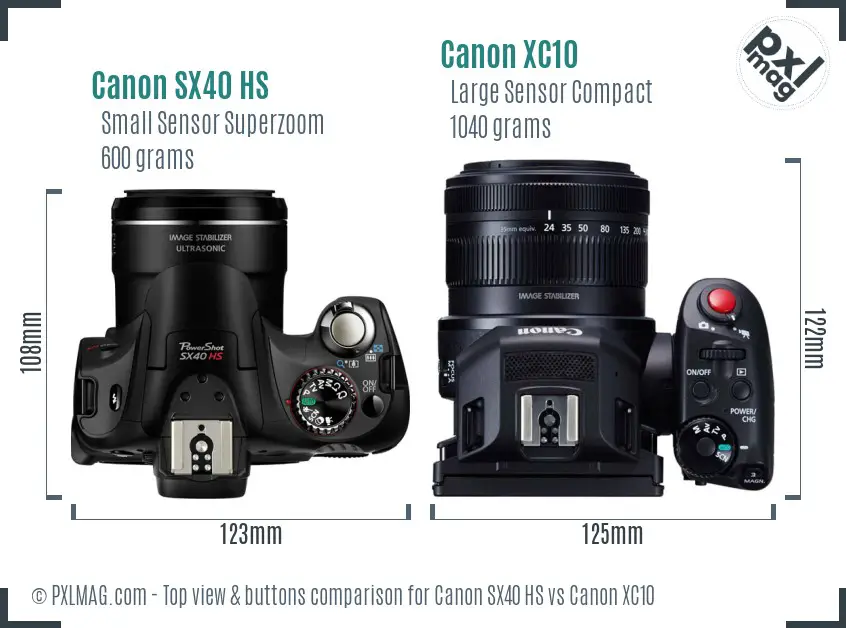 Canon SX40 HS vs Canon XC10 top view buttons comparison Canon SX40 HS vs Canon XC10 top view buttons comparison