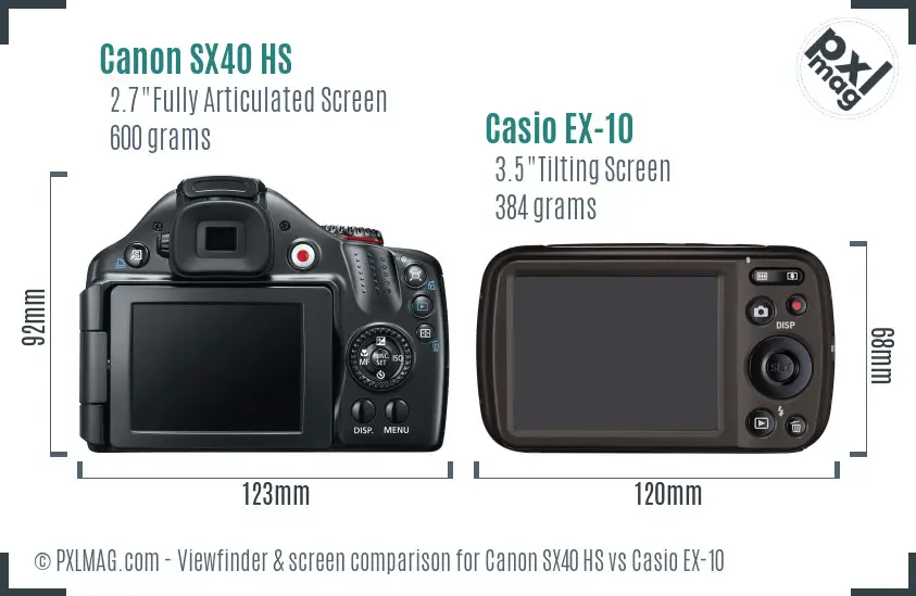 Canon SX40 HS vs Casio EX-10 Screen and Viewfinder comparison
