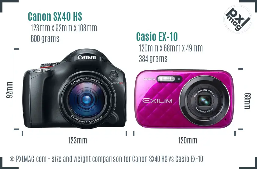 Canon SX40 HS vs Casio EX-10 size comparison