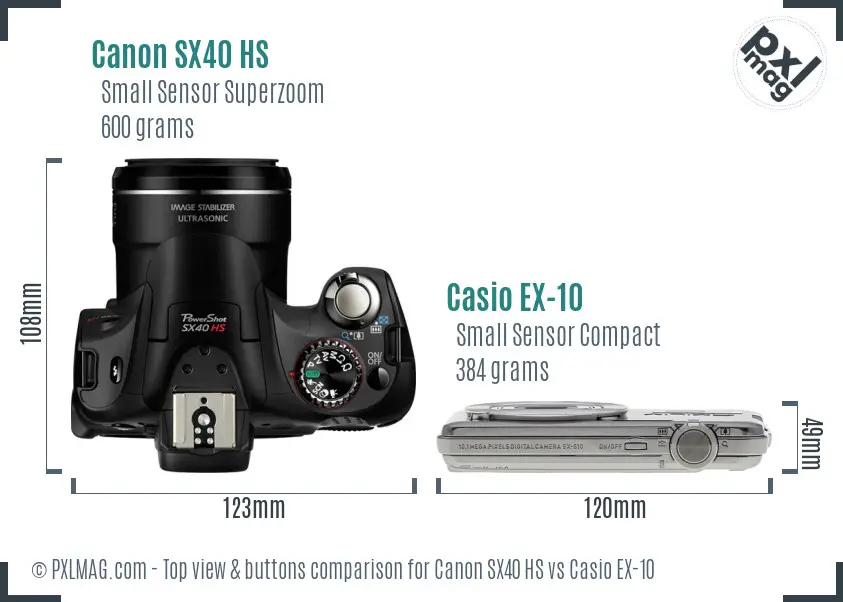 Canon SX40 HS vs Casio EX-10 top view buttons comparison