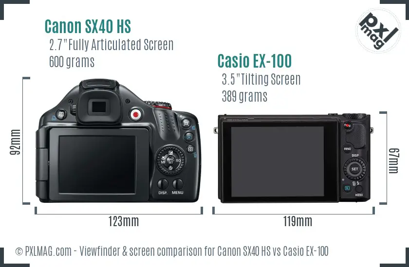 Canon SX40 HS vs Casio EX-100 Screen and Viewfinder comparison