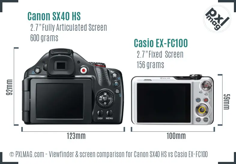 Canon SX40 HS vs Casio EX-FC100 Screen and Viewfinder comparison