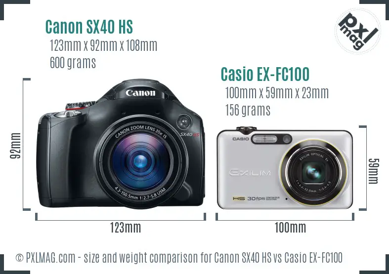 Canon SX40 HS vs Casio EX-FC100 size comparison