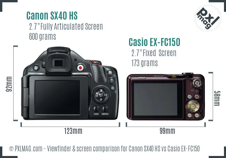 Canon SX40 HS vs Casio EX-FC150 Screen and Viewfinder comparison