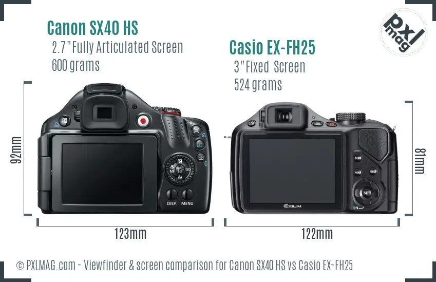 Canon SX40 HS vs Casio EX-FH25 Screen and Viewfinder comparison
