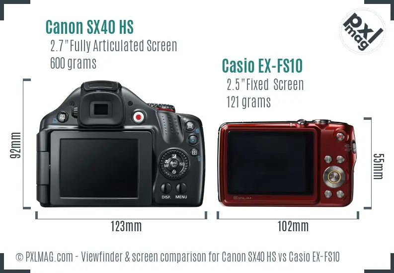 Canon SX40 HS vs Casio EX-FS10 Screen and Viewfinder comparison