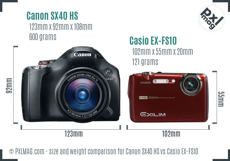 Canon SX40 HS vs Casio EX-FS10 size comparison